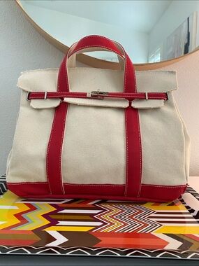 Canvas Tote Bag with Red Trim - Women